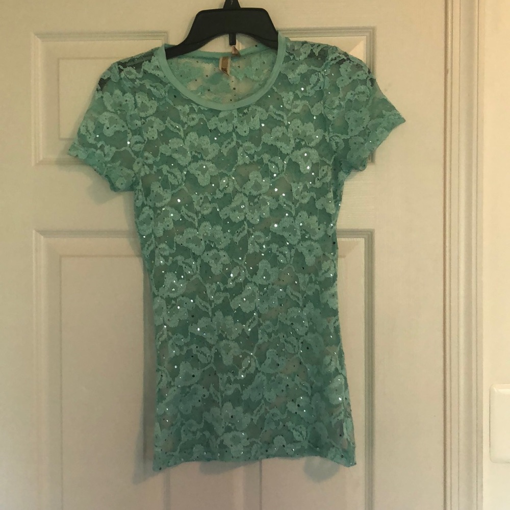BKE Sea Green Netted See-Through Shirt / Blouse